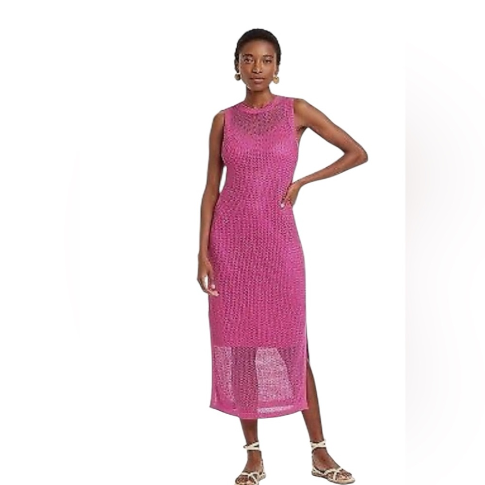 Women's Openwork Midi knit‎ Tank Dress - A New Day Pink small NWT